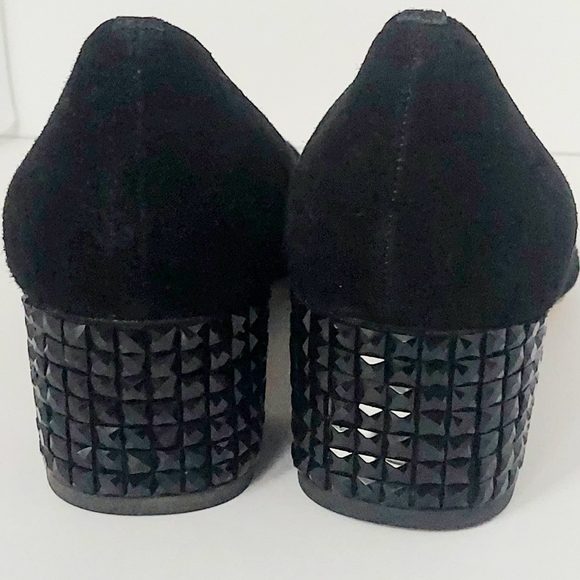 EUC Michael Kors Arabella Blk Suede Block Kitten Jeweled Heel Dress Pumps Size 7 - Picture 4 of 6
